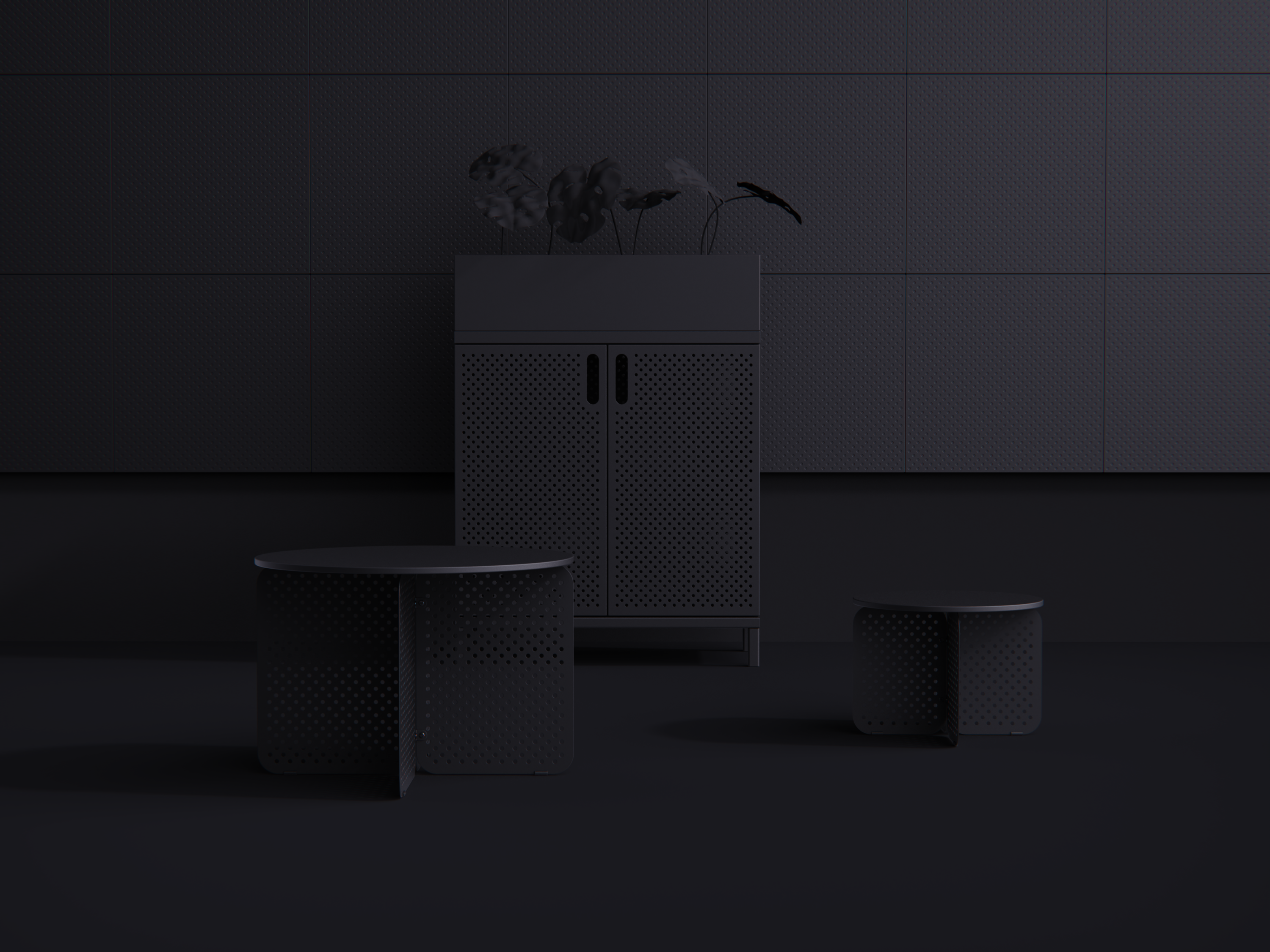 Designblok 2025: nové skříňky a stolky v dekadentní scenérii kovu a světla